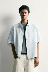 PLAID RELAXED FIT DENIM SHIRT