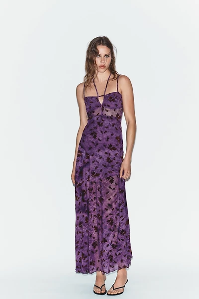 LONG FLOCKED TULLE DRESS