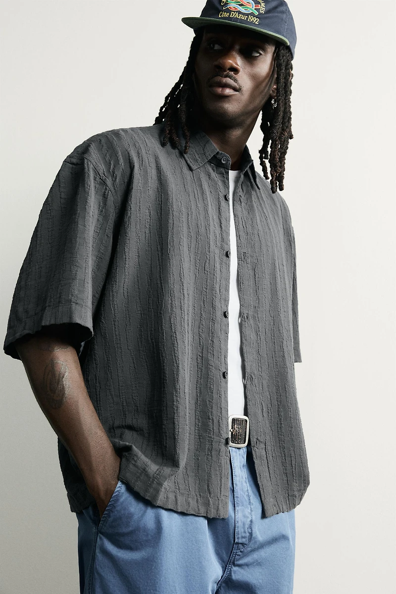 BOXY FIT STRIPED JACQUARD SHIRT