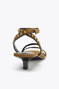 SPLIT LEATHER STUDDED KITTEN SANDAL