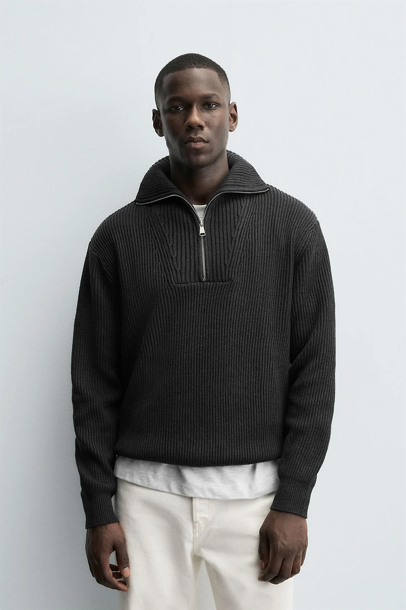 PURL KNIT QUARTER-ZIP SWEATER