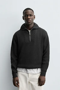 PURL KNIT QUARTER-ZIP SWEATER