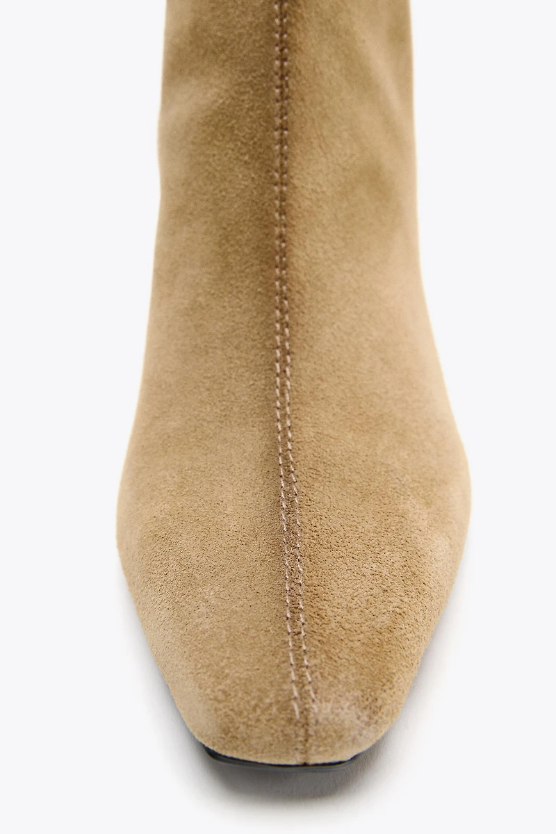 SPLIT LEATHER STILETTO HEEL ANKLE BOOTS