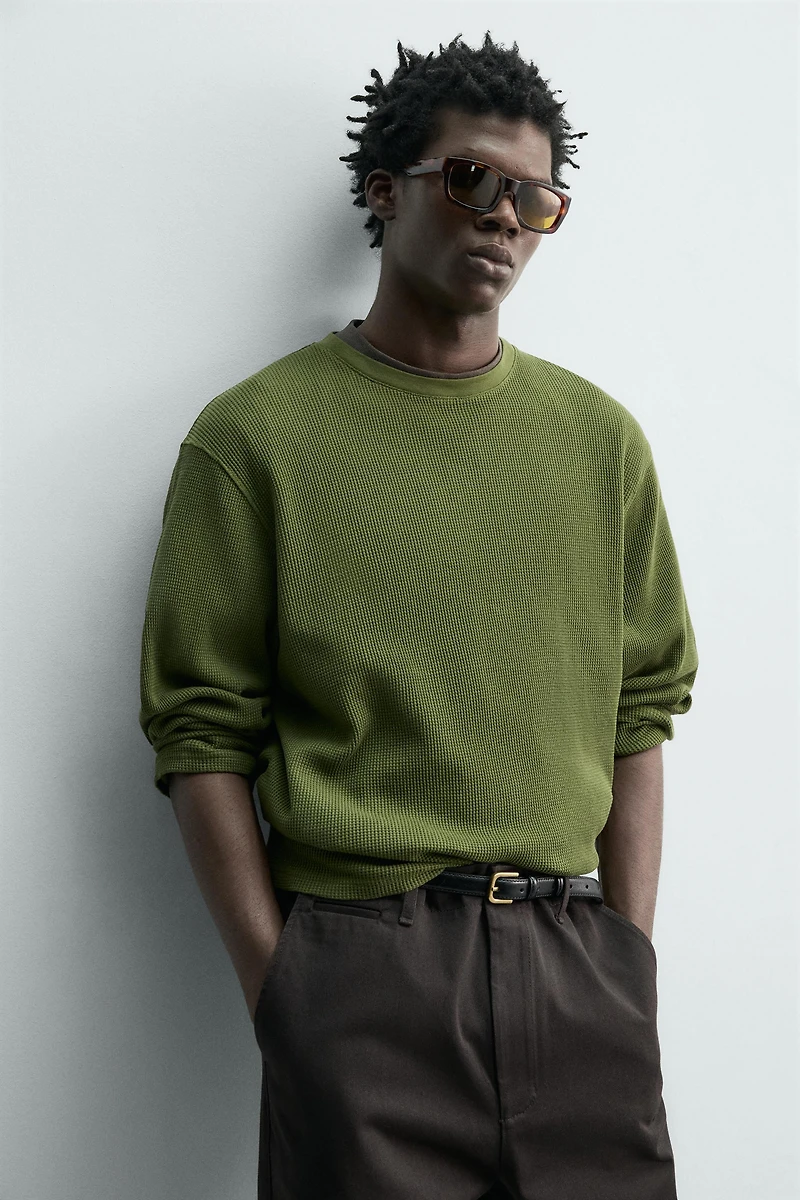 WAFFLE KNIT TEXTURED T-SHIRT
