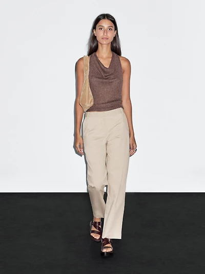 Straight-leg cotton blend trousers