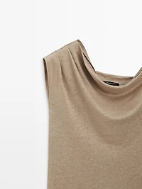 Asymmetric linen blend top with draped detail