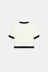SHORT SLEEVE BLAZER WITH CONTRASTING PIPING