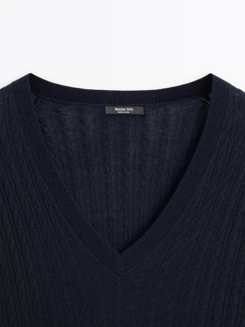 V-neck cable-knit sweater