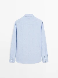 Regular fit striped 100% linen shirt