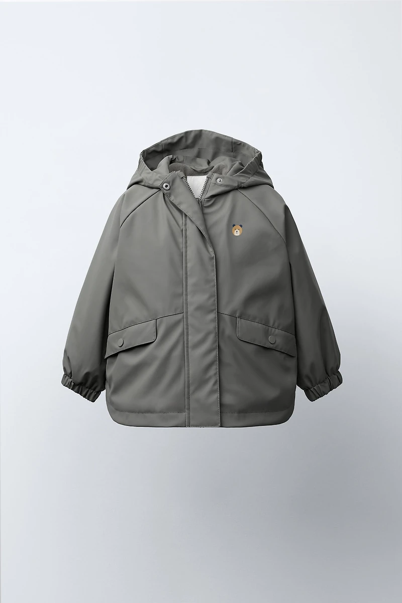 WATER-RESISTANT RUBBERIZED FLEECE-LINED RAINCOAT