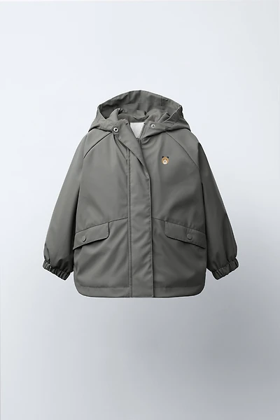 WATER-RESISTANT RUBBERIZED FLEECE-LINED RAINCOAT
