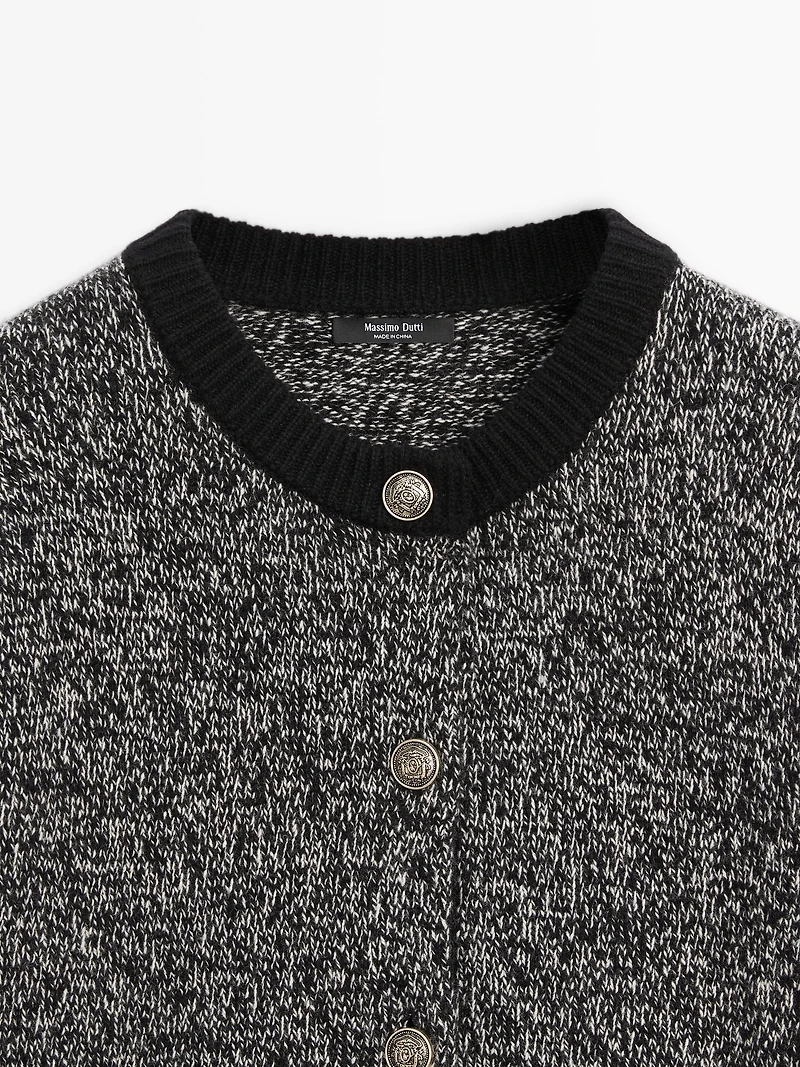 Wool blend knit cardigan with gold buttons