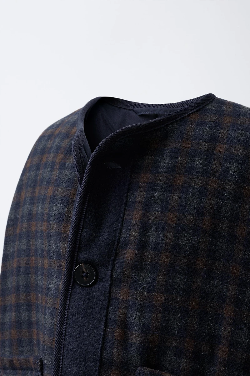 TEXTURED PLAID WOOL COAT
