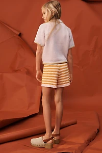 KNIT STRIPED EMBROIDERED FLOWER SHORTS LIMITED EDITION
