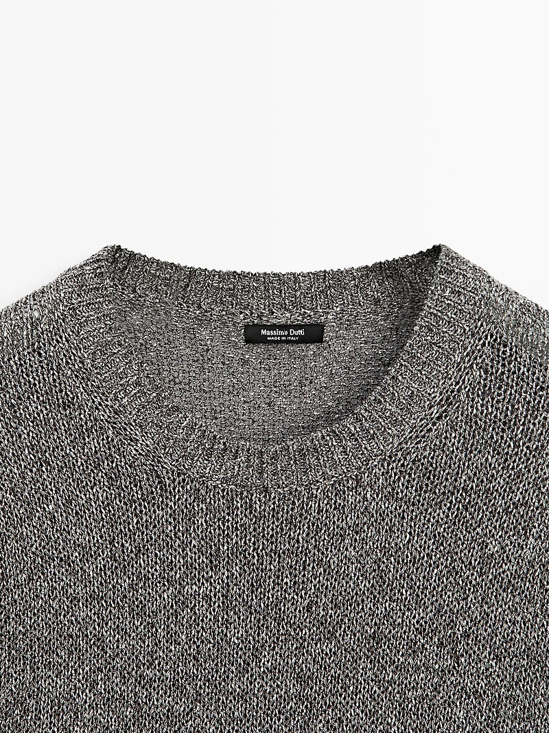 Metallic short sleeve knit sweater