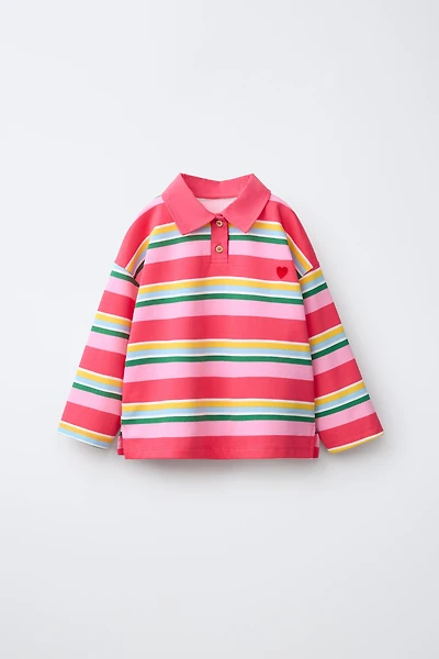 STRIPED POLO SHIRT WITH CONTRAST COLLAR