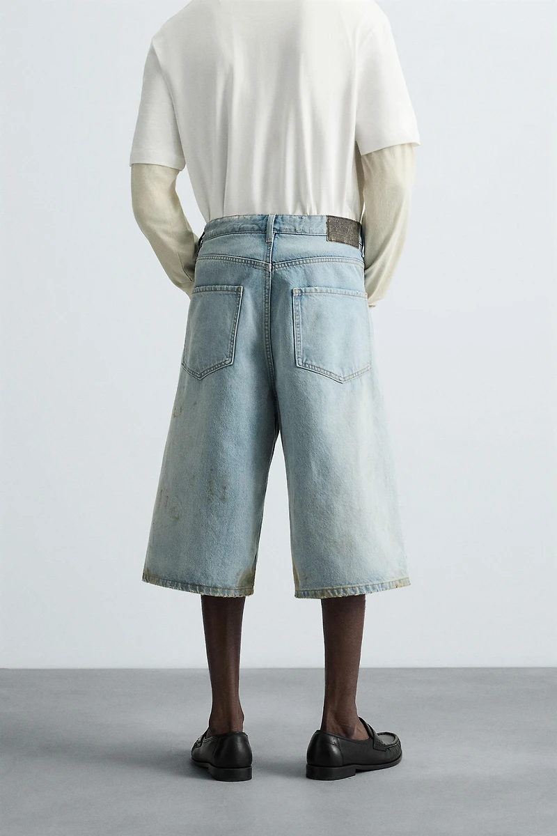 VINTAGE EFFECT BAGGY FIT DENIM SHORTS
