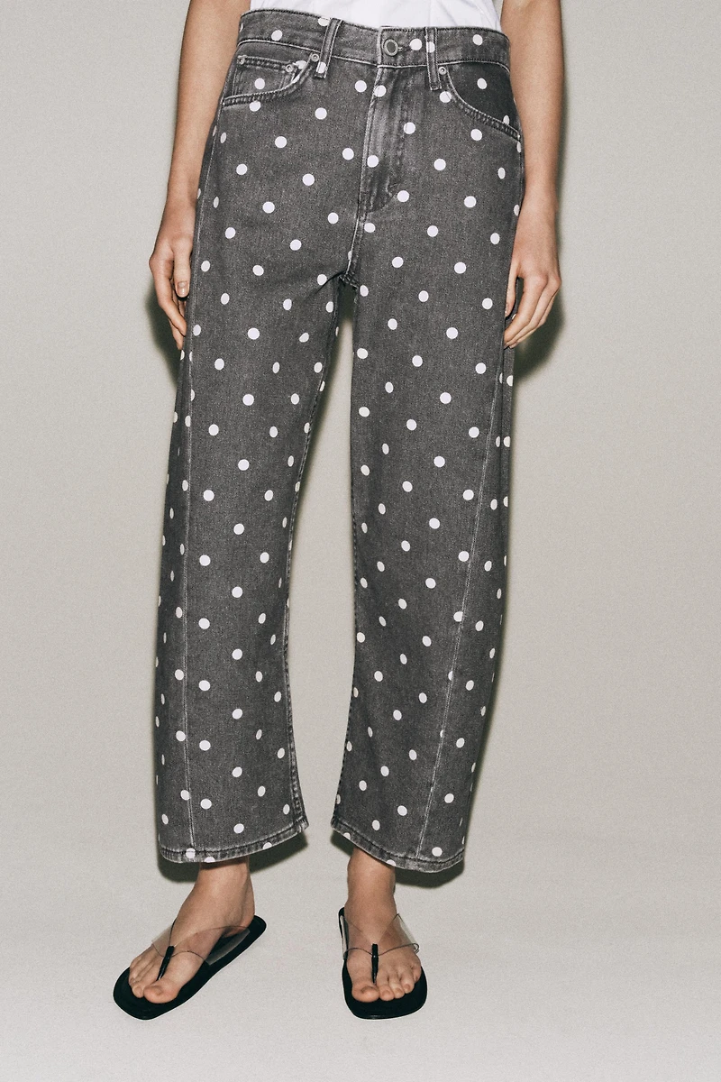 ZW COLLECTION MID-RISE POLKA DOT ANKLE RELAXED JEANS