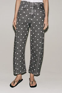 ZW COLLECTION MID-RISE POLKA DOT ANKLE RELAXED JEANS