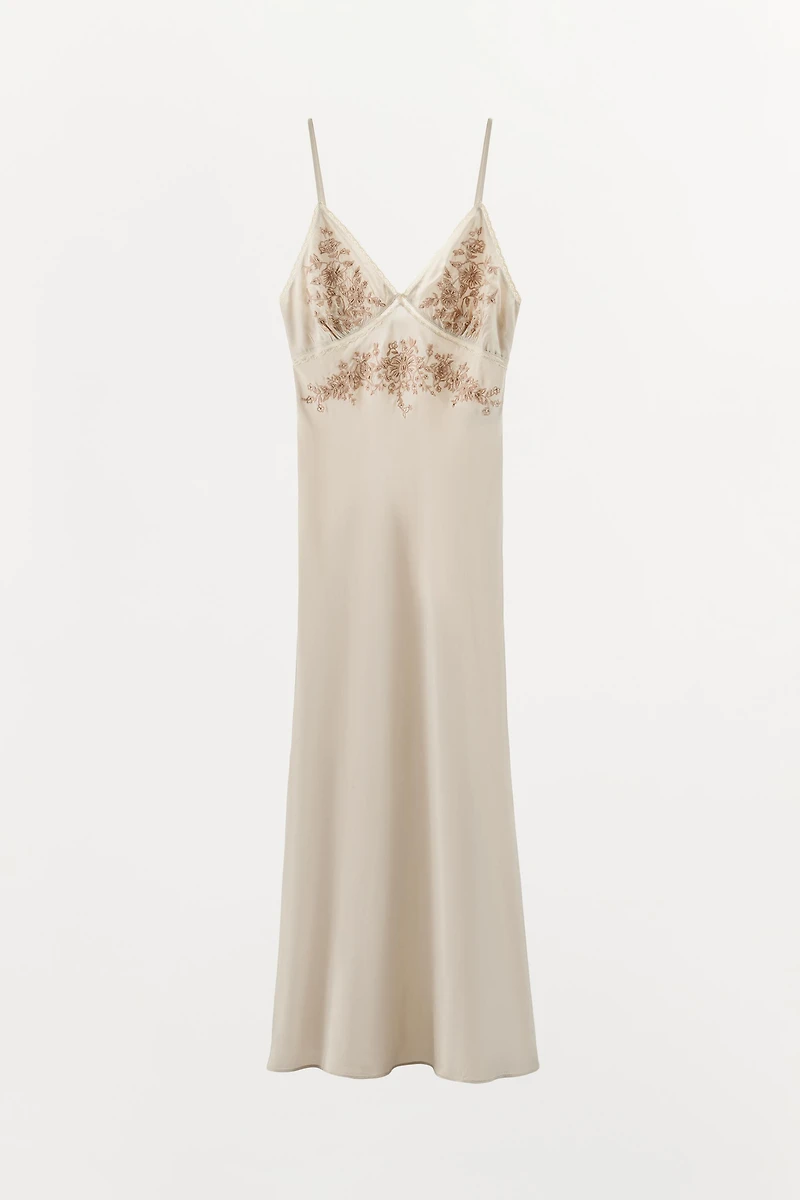 EMBROIDERED BEADED SLIP DRESS