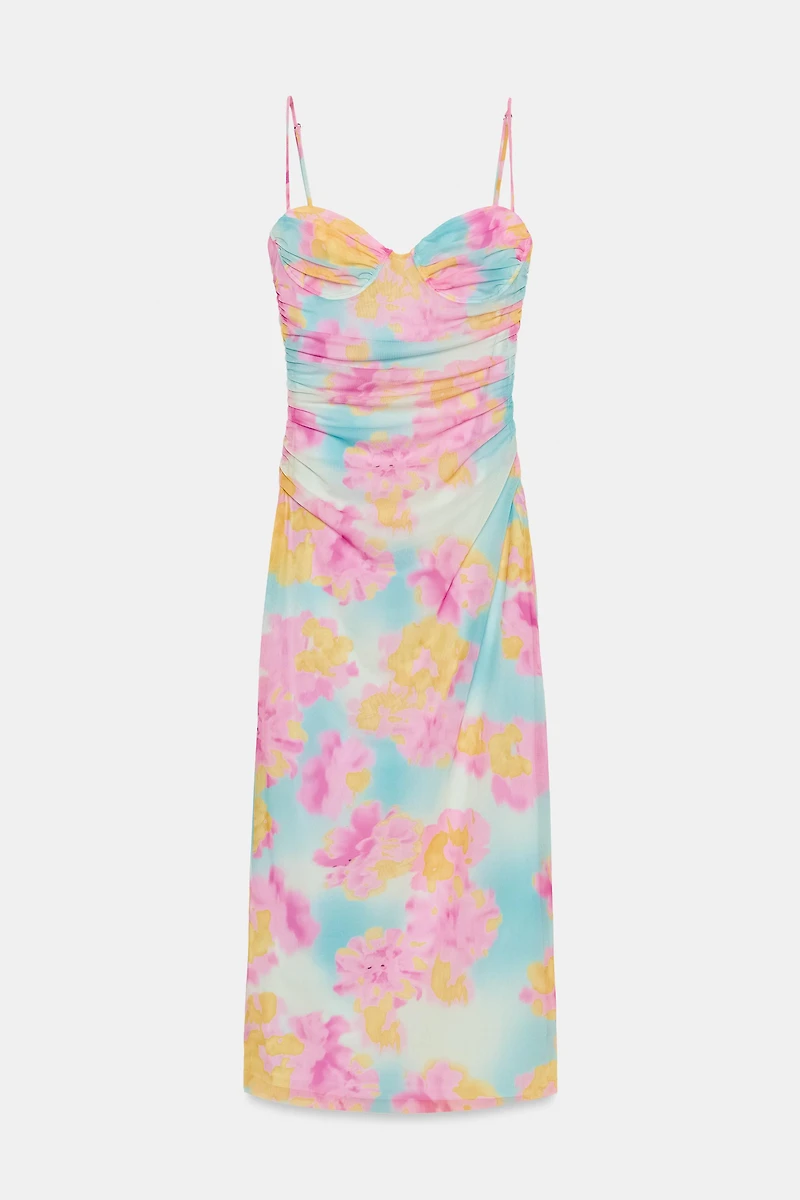 PRINTED TULLE MIDI DRESS