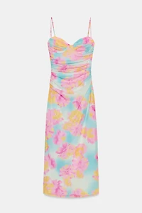 PRINTED TULLE MIDI DRESS
