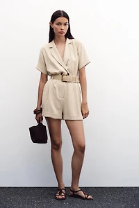 BELTED SHORT SLEEVE JUMPSUIT