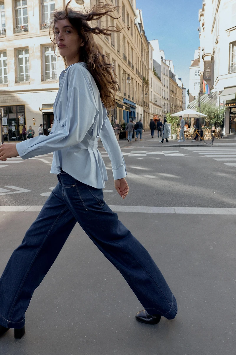 PLEATED POPLIN SHIRT