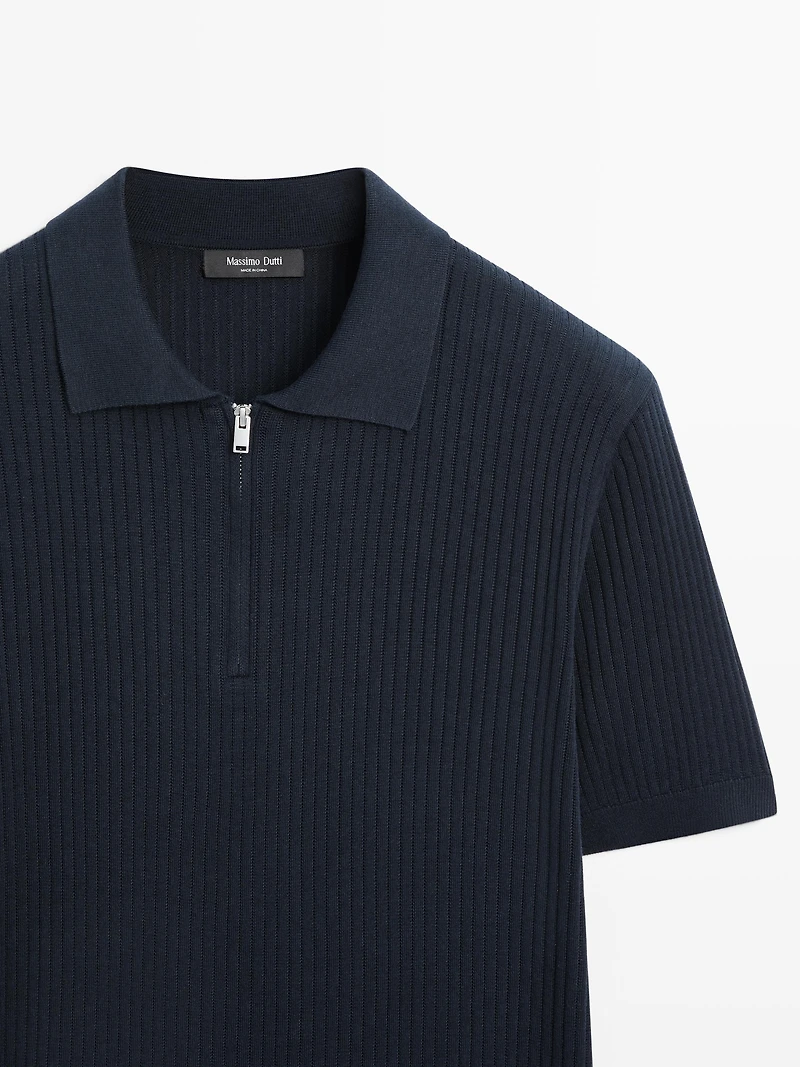 Pull polo en maille à col zippé