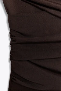 ASYMMETRIC DRAPED TULLE BODYSUIT