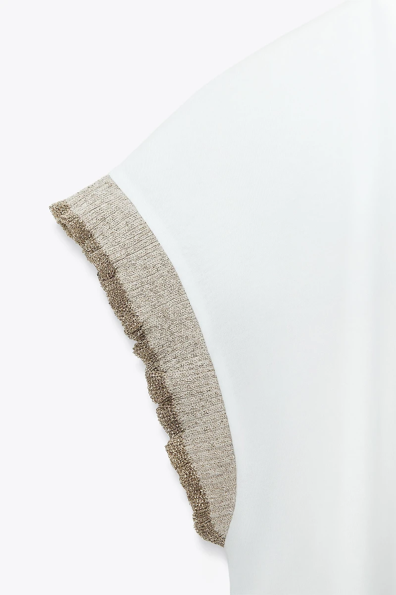 METALLIC THREAD RUFFLE T-SHIRT