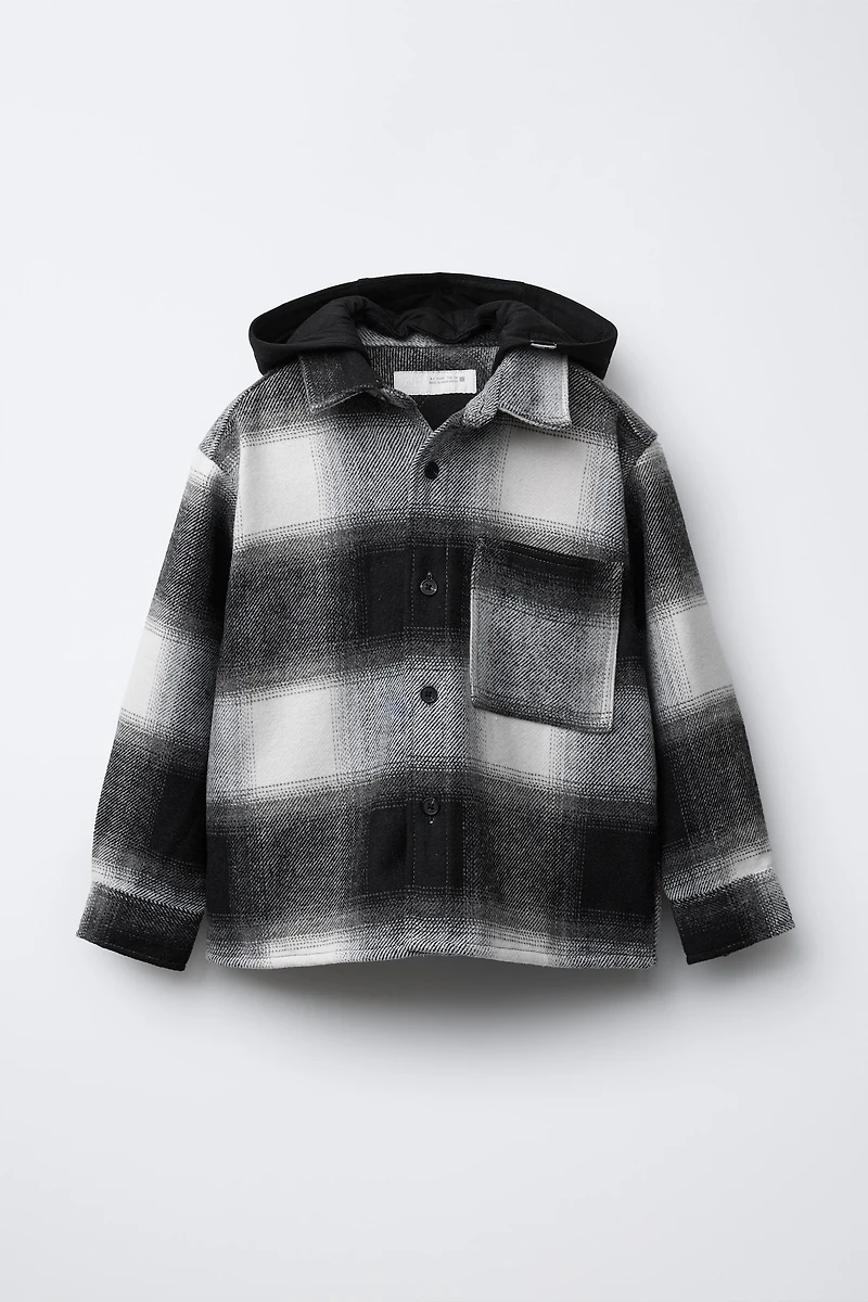 PLAID OVERSHIRT WITH REMOVABLE PLUSH HOOD