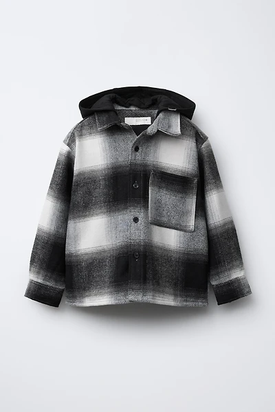 PLAID OVERSHIRT WITH REMOVABLE PLUSH HOOD