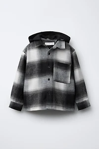 PLAID OVERSHIRT WITH REMOVABLE PLUSH HOOD