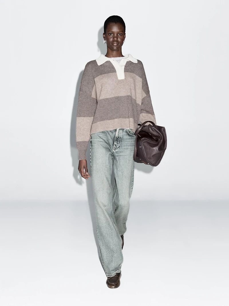 Striped wool blend polo sweater
