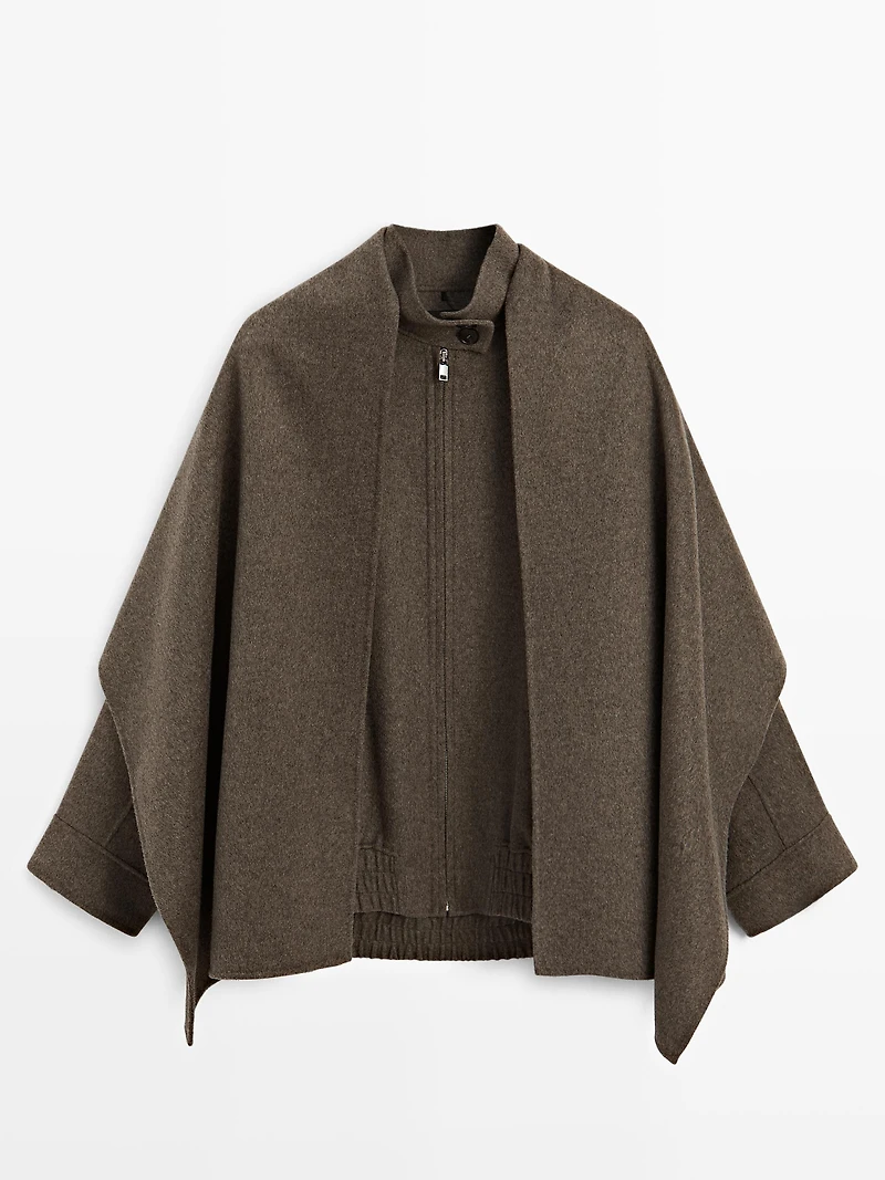 Wool blend bomber jacket with scarf