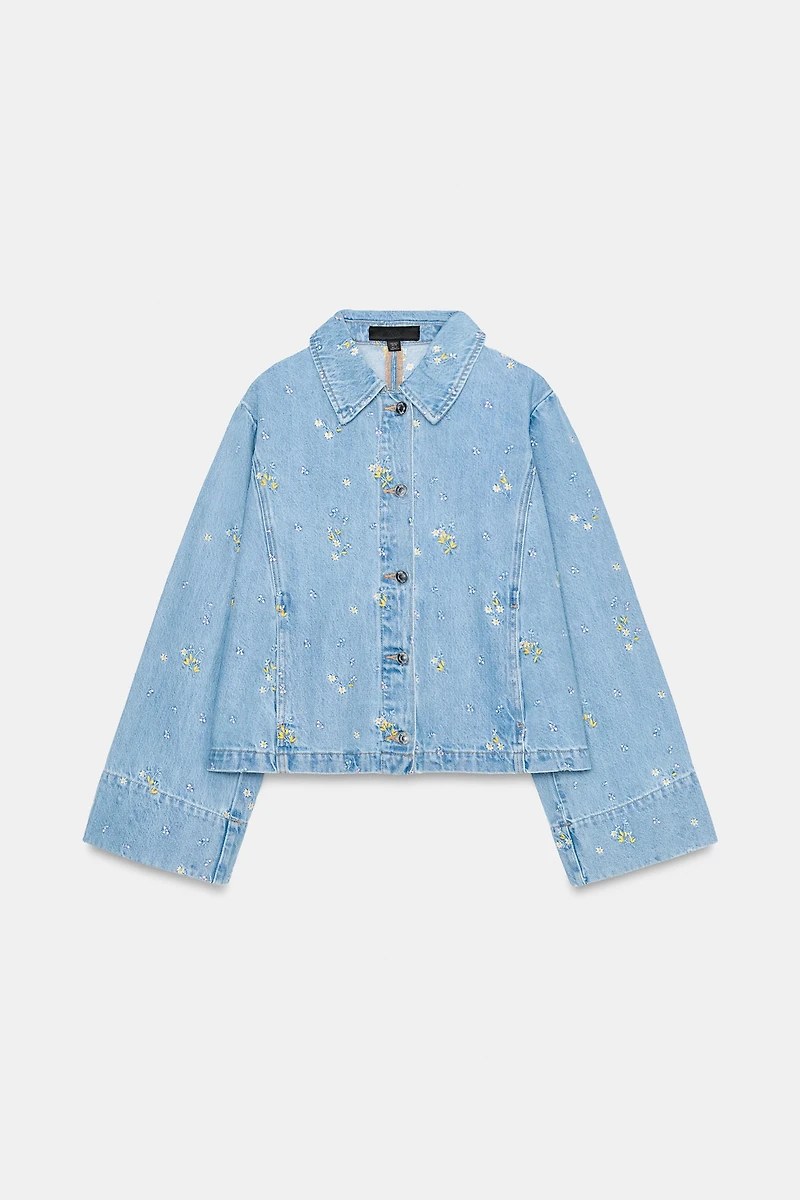 BLOUSON Z1975 EN DENIM À FLEURS BRODÉES
