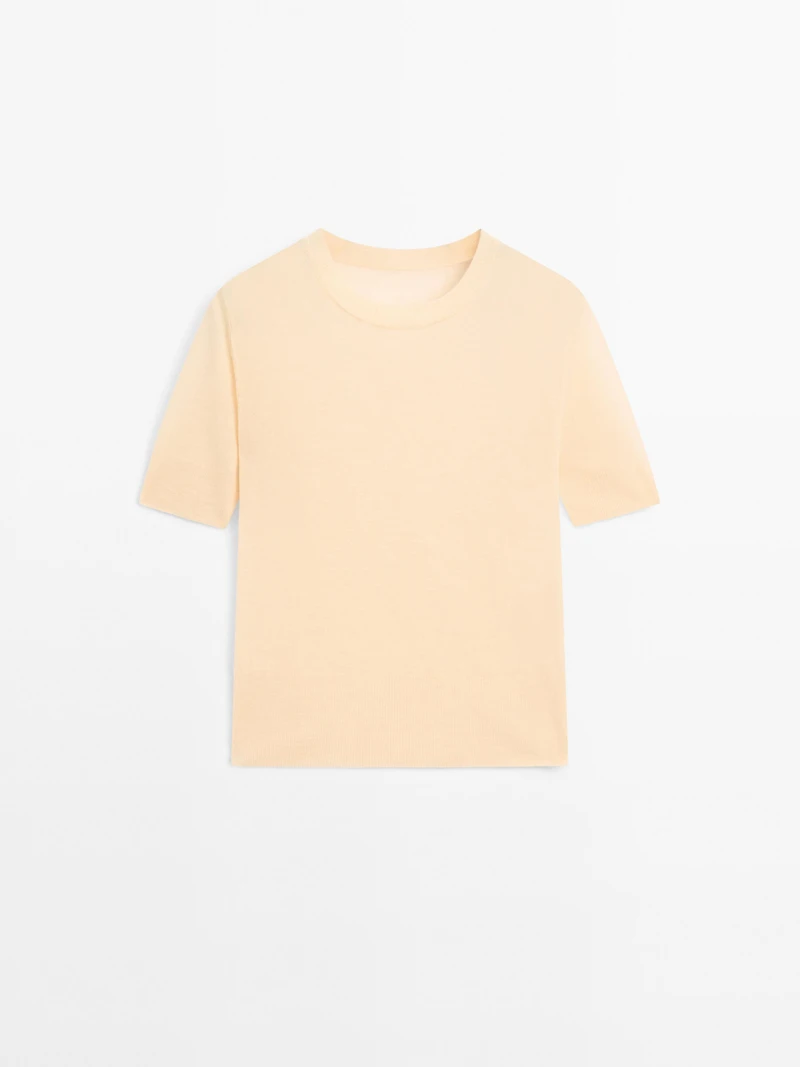 100% wool short sleeve fine knit sweater - STUDIO