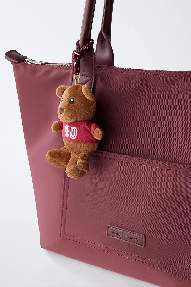 NYLON SHOPPER BAG WITH TEDDY BEAR CHARM