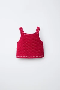 CHERRY CROCHET KNIT TOP