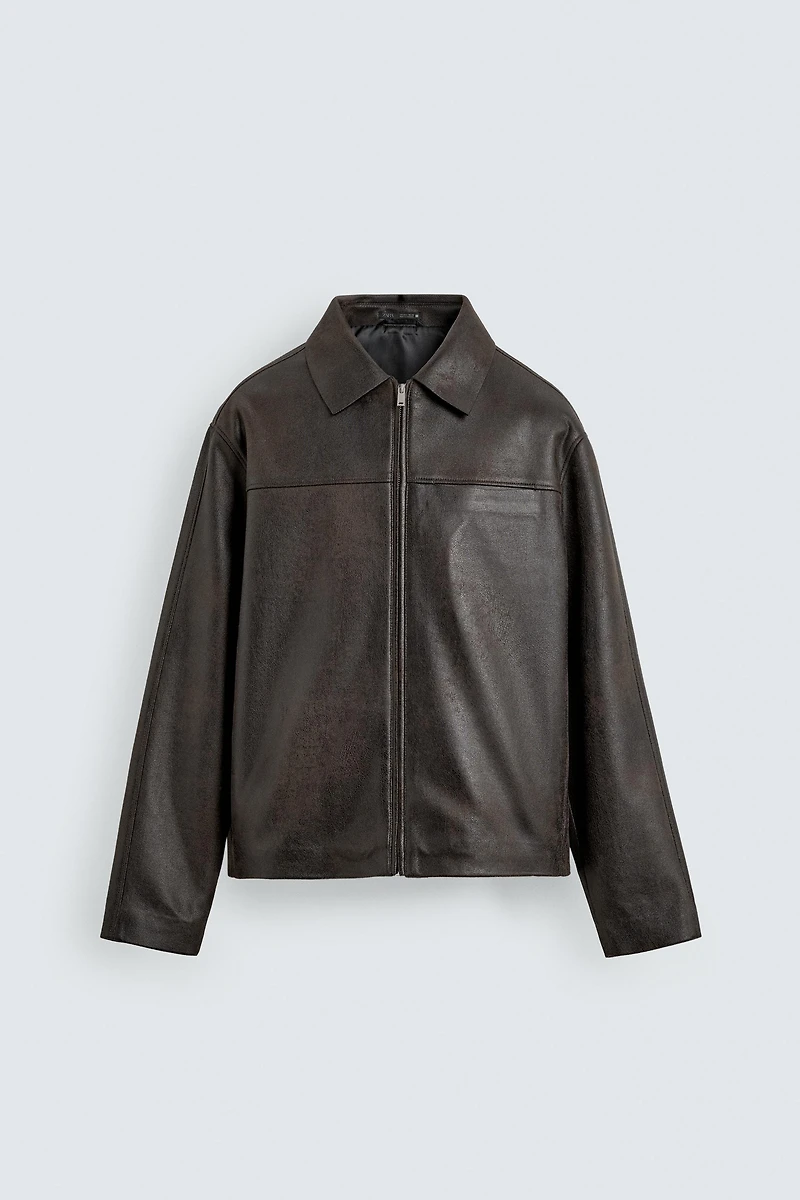 WASHED FAUX LEATHER JACKET