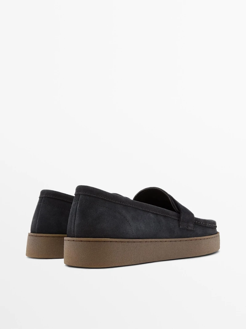 Split leather loafers with caramel sole