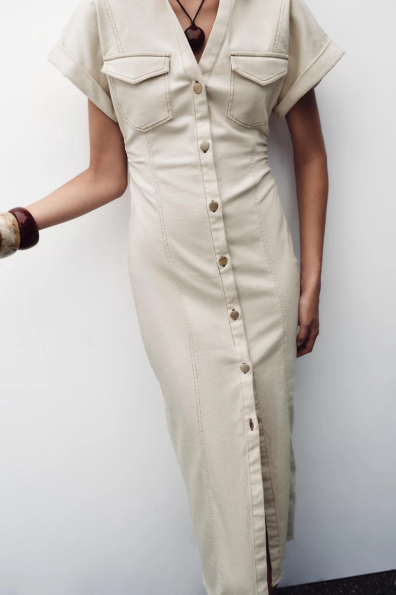 RUCHED WAIST MIDI DRESS