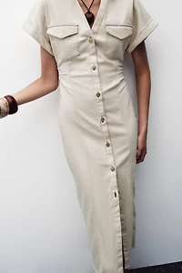 RUCHED WAIST MIDI DRESS