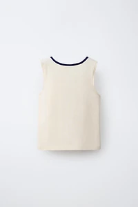 CONTRAST TRIM TEXT T-SHIRT