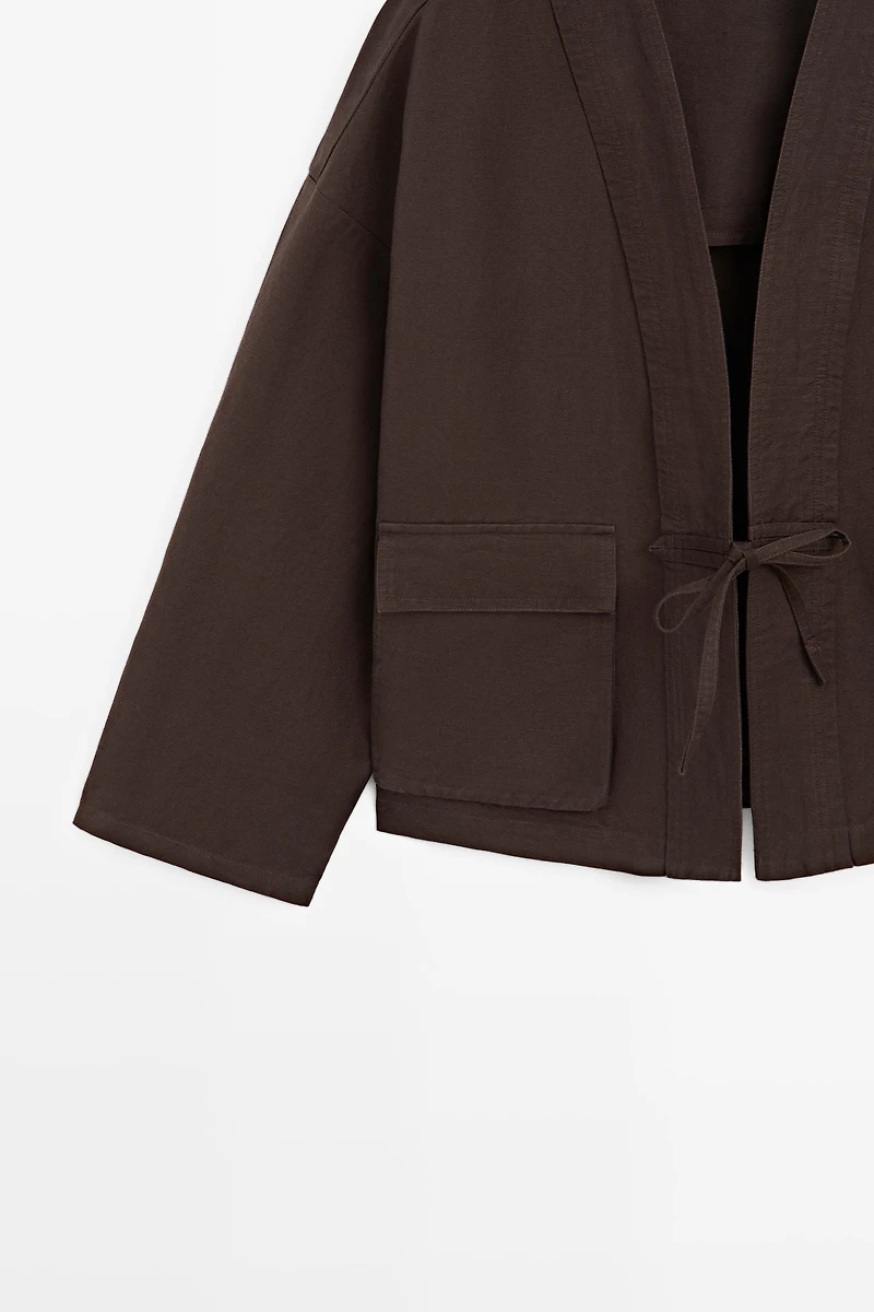 Cotton and linen pocket kimono