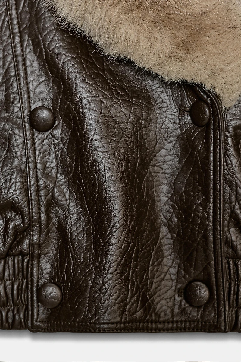 FAUX LEATHER JACKET WITH REMOVABLE COLLAR