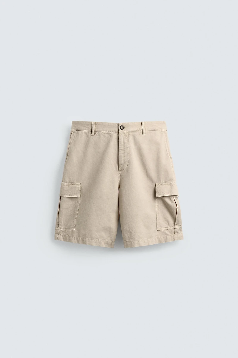 COTTON-LINEN BLEND CARGO SHORTS