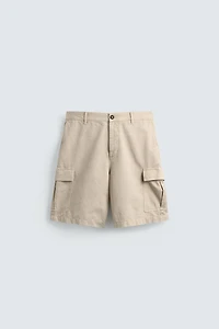COTTON-LINEN BLEND CARGO SHORTS