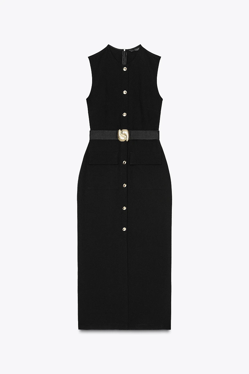 BELTED CREPE MIDI DRESS